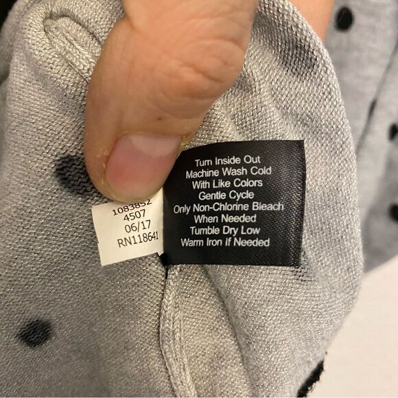 Lane Bryant knit gray black polka dot v neck sweater chiffon trim 18/20 - Picture 8 of 10